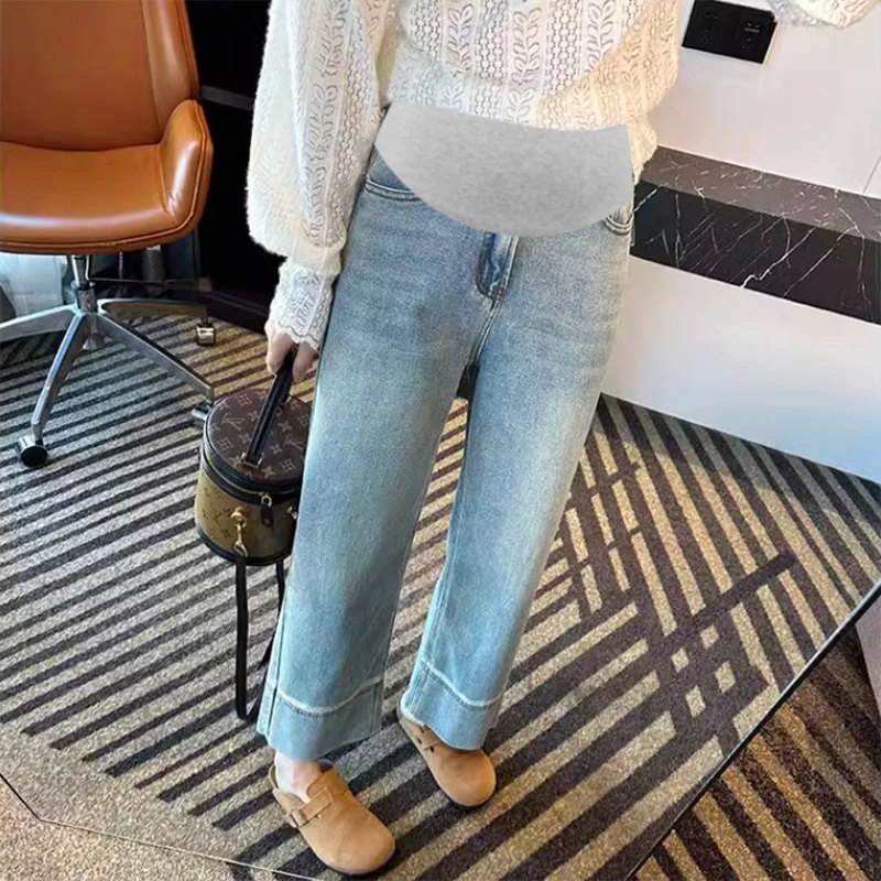 莱赛尔孕妇牛仔裤夏季薄款托腹裤阔腿裤宽松型九分裤孕妇裤直筒裤