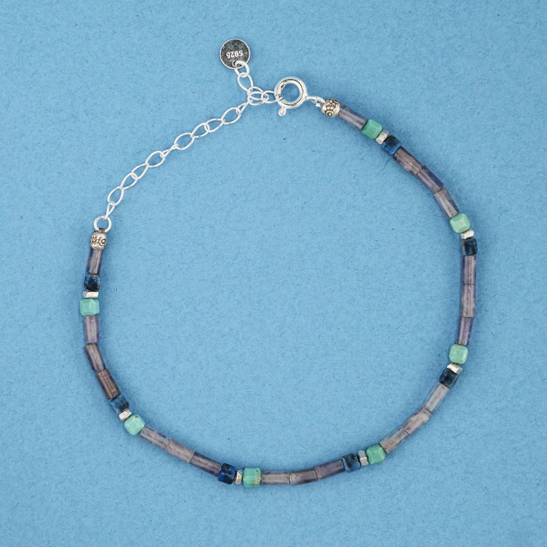 925银手链 【海洋】幻渺原创设计 | 简约海洋蓝情侣手工手链宽2.5mm