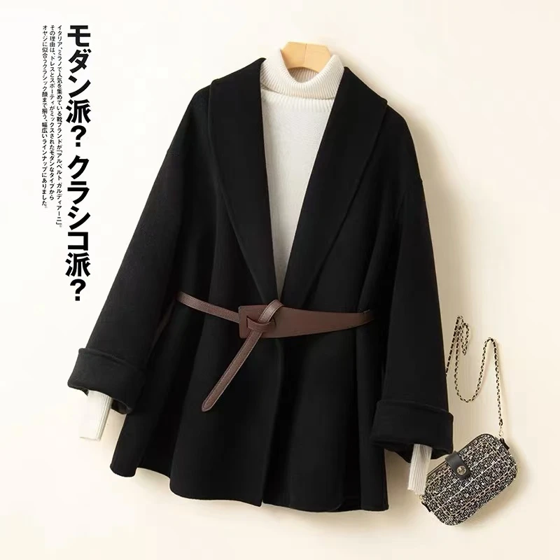 宽松韩版高品质百分百双面羊毛大衣女小个子新款秋冬毛呢外套