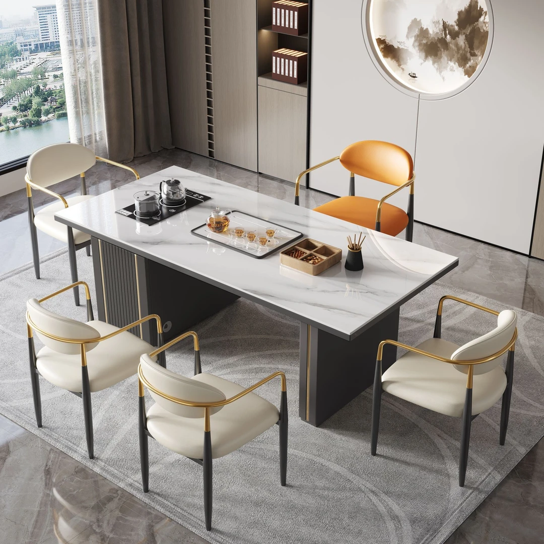 现代客厅轻奢岩板茶台桌办公室茶台椅组合家用简约阳台烧水小茶几