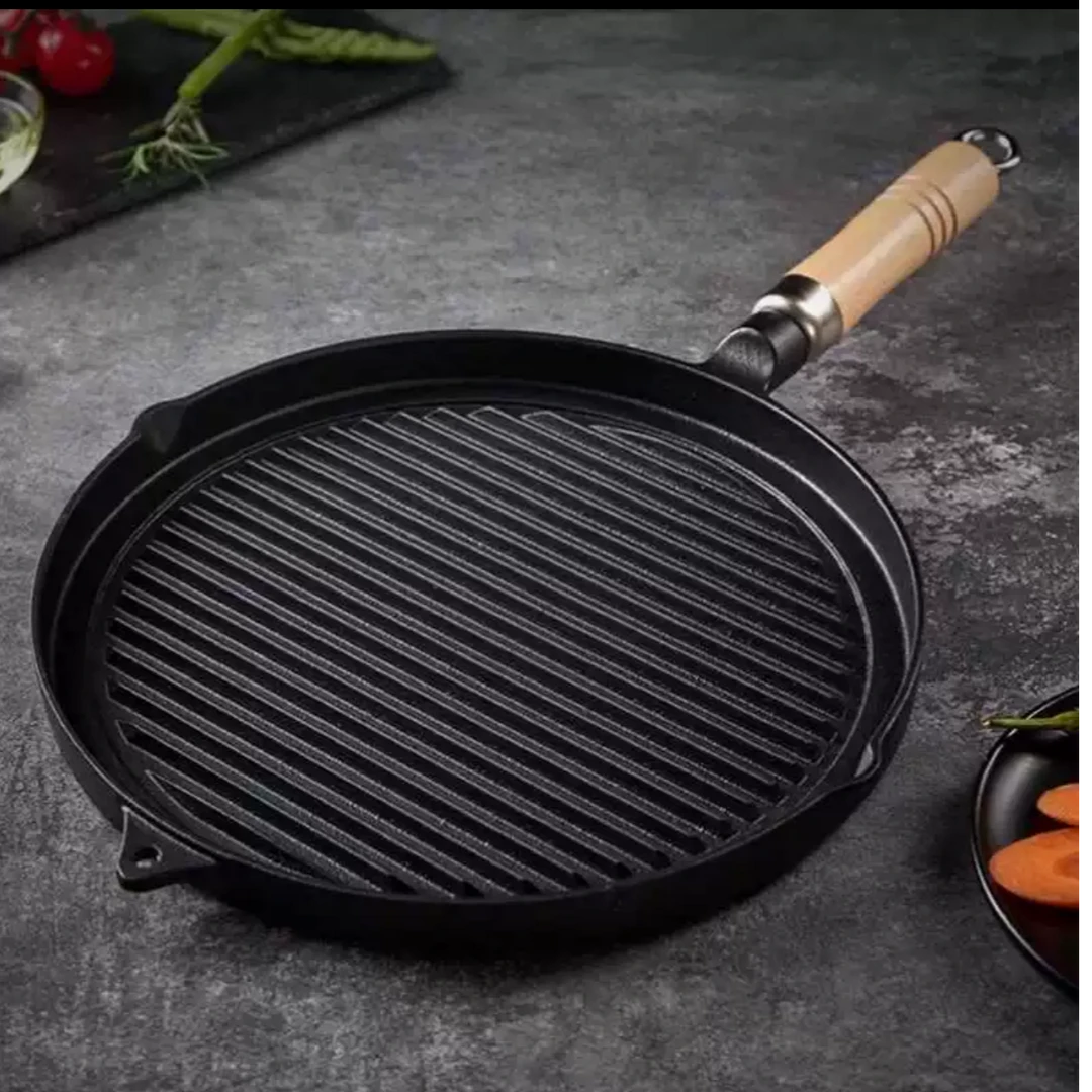 丸志【正品保证】【池永铁工木柄煎锅】日本进口家用无涂层烤肉盘平底