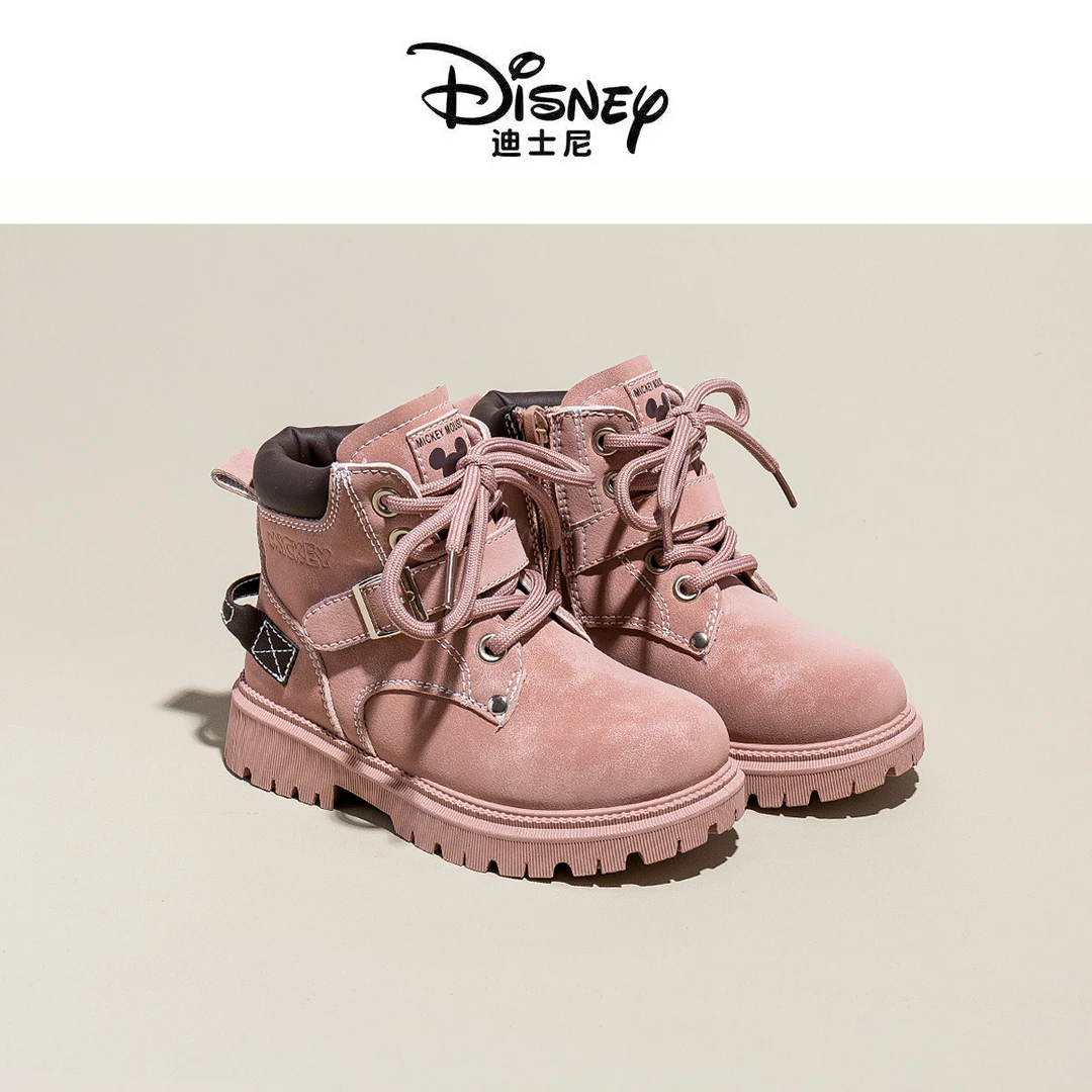 迪士尼童鞋年清仓秋冬款儿童英伦风男童女童马丁靴黑色靴子大黄靴