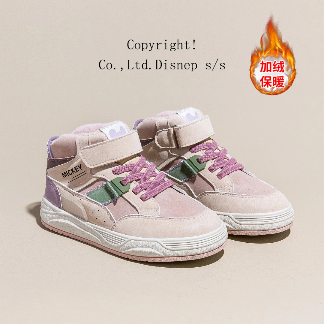Disney/迪士尼童鞋2023冬季加绒男童女童儿童休闲高帮棉鞋运动鞋