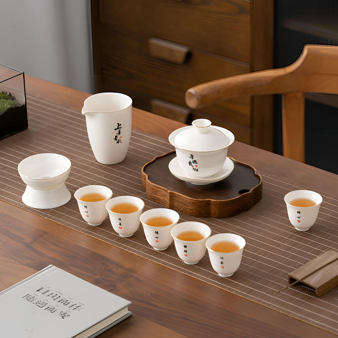 高档陶瓷德化白瓷家用茶具瓷盖碗泡茶羊脂玉轻奢茶具套装高端全套