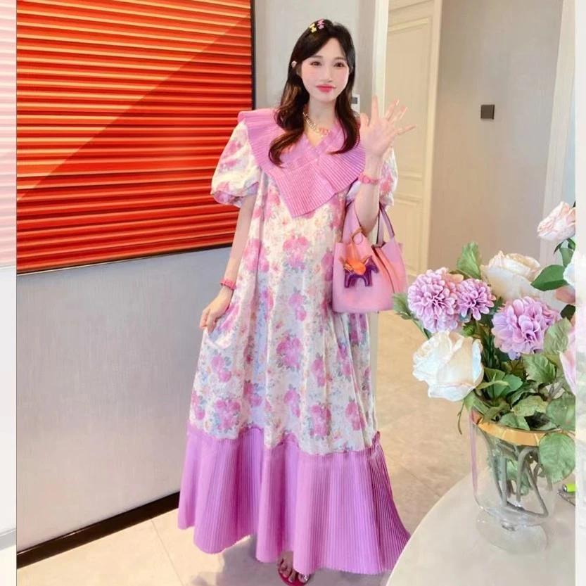 【紫霞仙子】春夏季新款碎花宽松减龄韩版甜美东大门长款连衣裙
