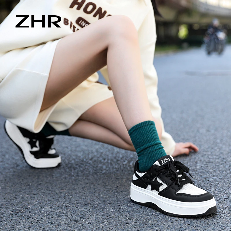 ZHR则则时尚休闲拼接厚底板鞋2024夏季新款百搭韩版增高软底女鞋
