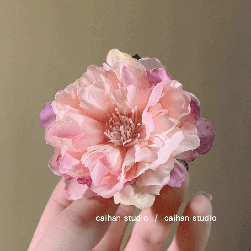 粉色蔷薇7CM氛围感花朵发夹侧边刘海碎发夹鸭嘴夹发卡发饰