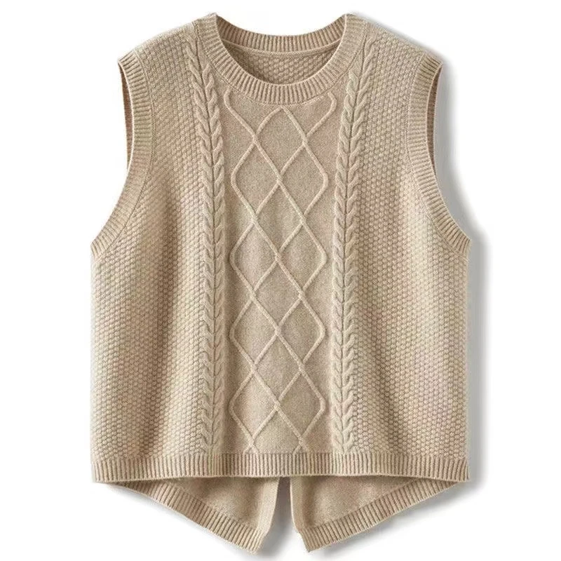 羊毛棱形麻花圆领马甲背心毛衣