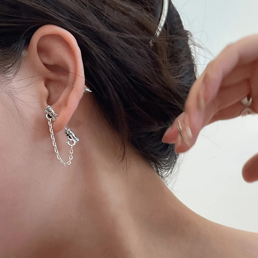 铜合金耳饰 复古四叶草老花流苏链条耳环女耳饰小众高级感耳钉