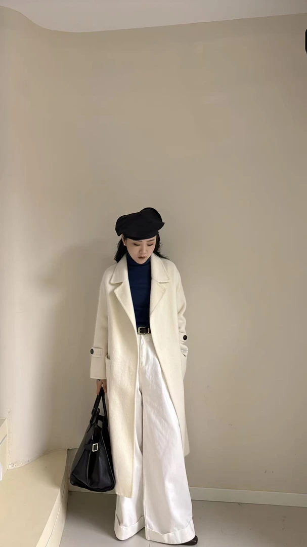 【H.B：衣长105cm】西装领腰带浴袍款羊毛大衣