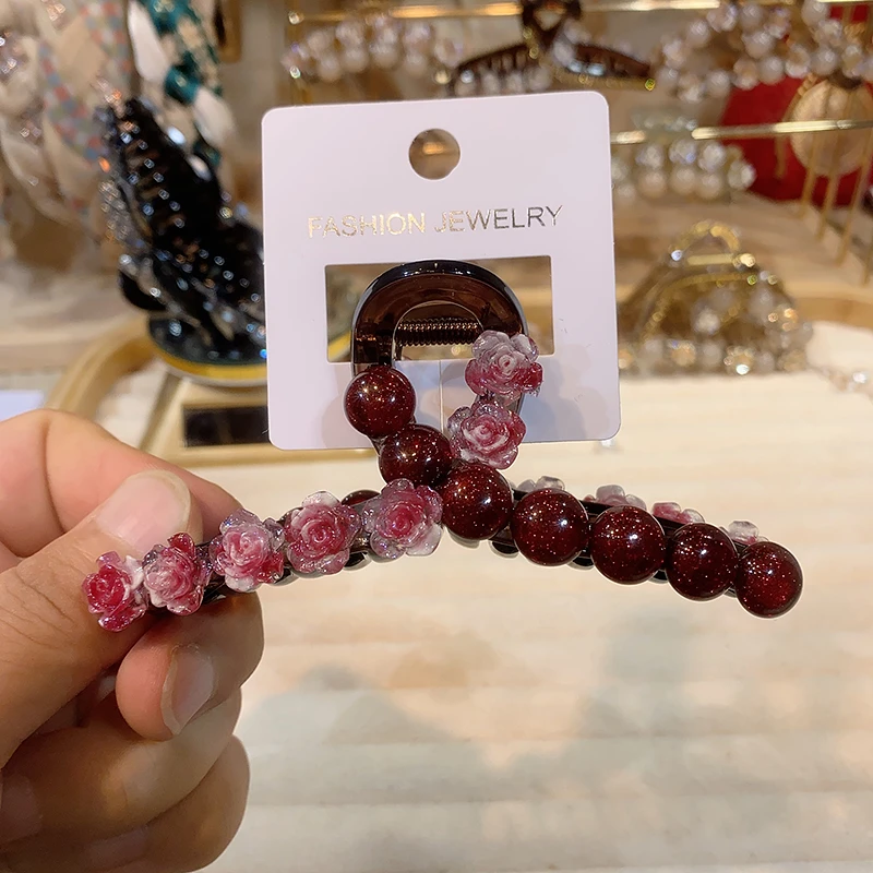 弈唯安哥拉红11厘米中号抓夹气质轻奢时尚百搭重工韩版满钻气质