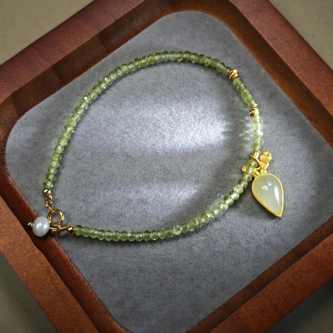 【翠萝】物华原创天然小众设计橄榄石精工吊坠3mm轻奢显白女手串