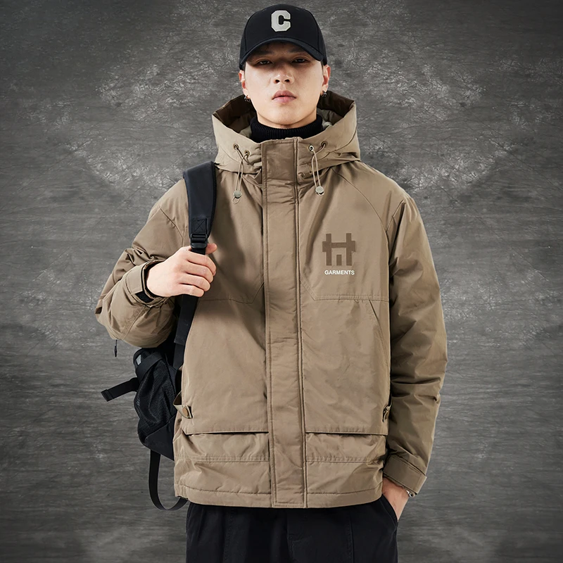 高端秋冬工装休闲棉衣连帽羽绒服男加厚保暖放风宽松大码新款外套