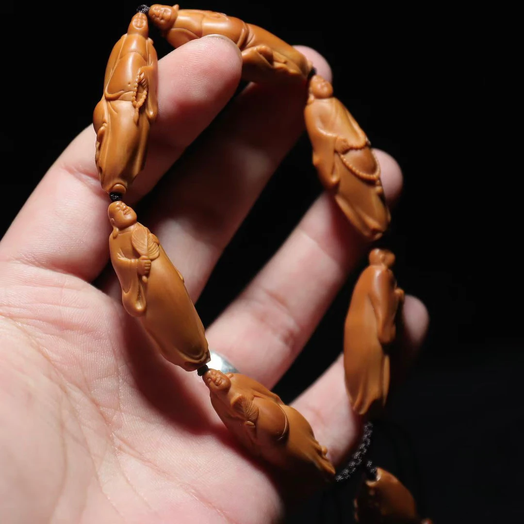 《六合弥勒拜观音》细长柳叶核型！1.3整身立雕六合弥勒手串！精修款！