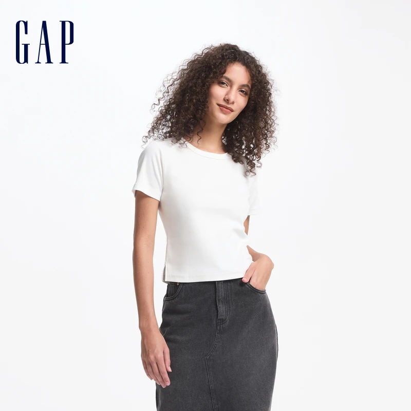 Gap女装潮流初秋新款logo圆领短袖T恤简约纯色基础百搭上衣657248