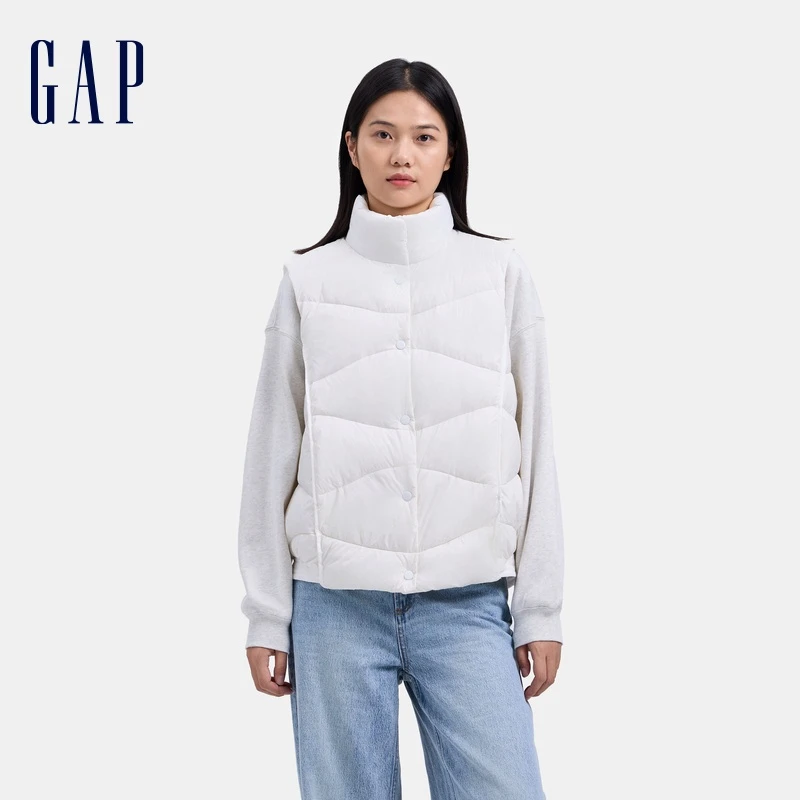 Gap女装潮流春季新款胶印logo纯色立领羽绒马甲可叠穿背心619716