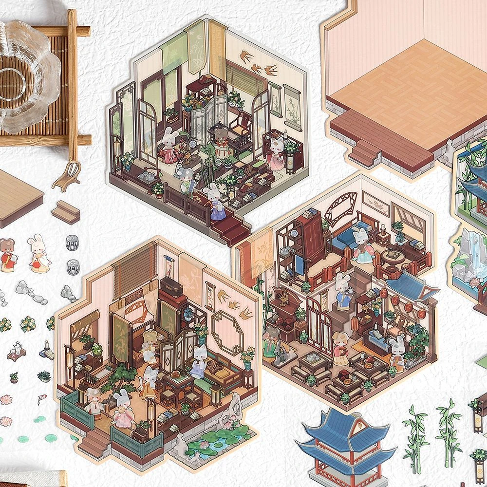 Infeel.Me微缩场景贴纸 雅舍小竺系列免剪3D叠堆立体小屋手帐造景