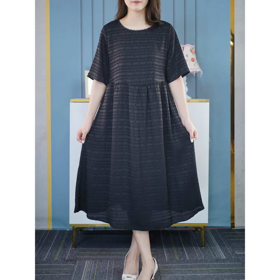 2025胖mm遮肉显瘦连衣裙气质黑色大码女装夏季高级感气质轻奢裙子