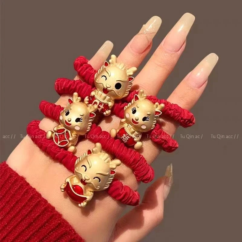 新年红色小肠发圈女龙年本命年发绳2024年新款头绳橡皮筋马尾发饰