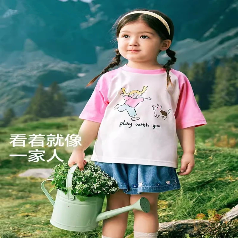 男童女童短袖夏天T恤儿童撞色圆领短袖纯棉吸汗洋气上衣夏款小童