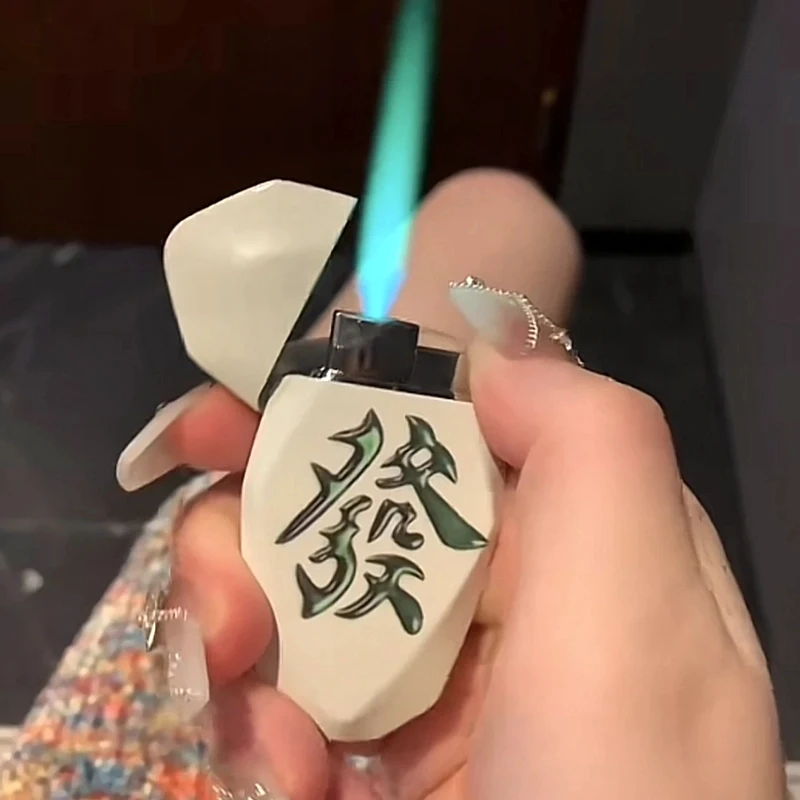 网红高档夜光防风打火机充气创意菱形麻将图案高颜值个性送男友