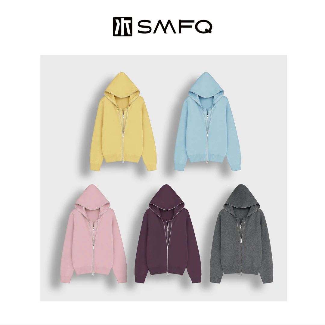 水木夫妻“元气半糖”三拉链绵羊毛毛衣开衫