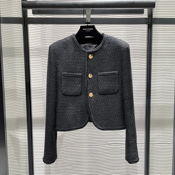 高级时装 24年早秋新款女装 法式时尚高定黑金轻奢粗花呢小外套