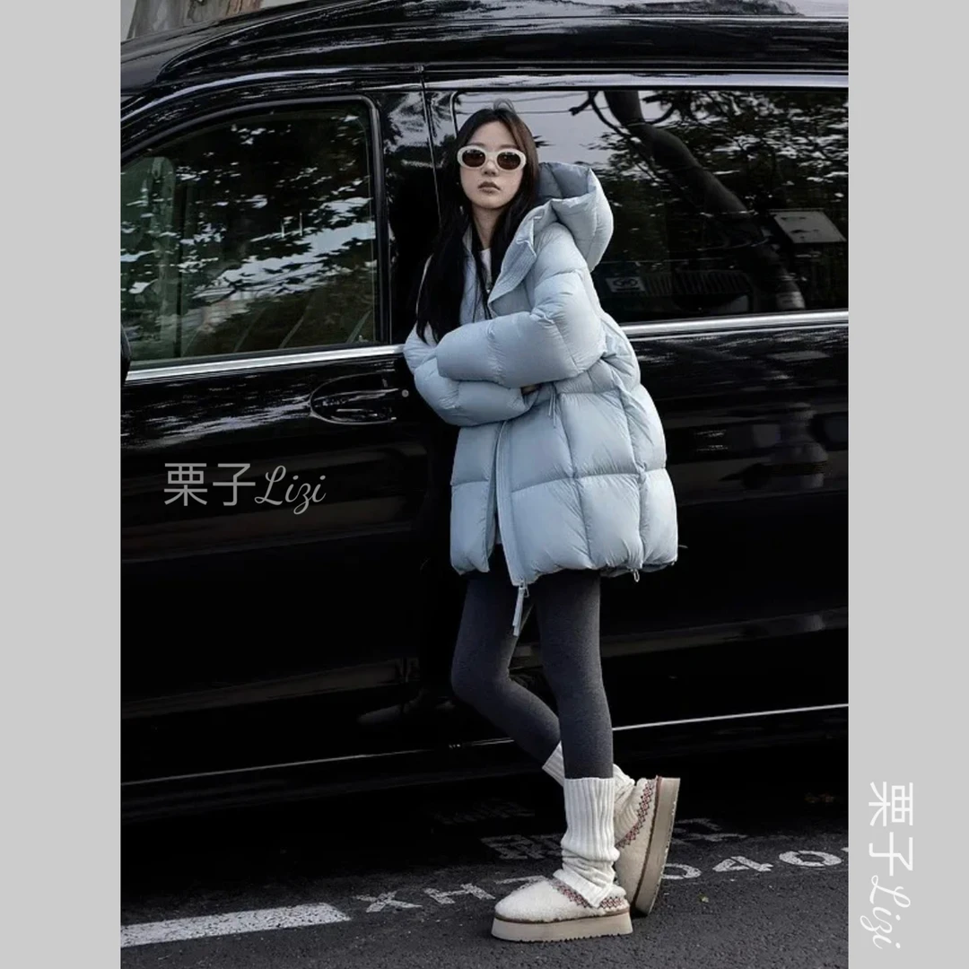 【轻柔泡芙】云感轻柔极寒系列90白鸭绒中长款连帽面包羽绒服