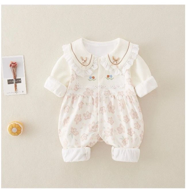 婴儿衣服春秋季女宝外出服长袖连体衣洋气宝宝春装娃娃领公主哈衣