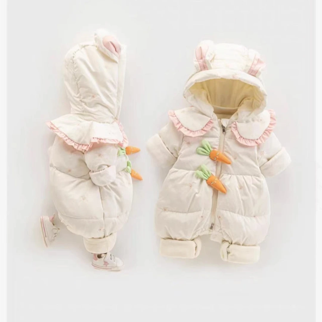 儿童连体衣加厚棉袄新生儿衣服抱衣宝宝冬装满月百天加绒夹棉连帽
