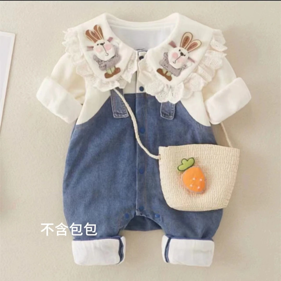 春装婴儿连体衣双层新生儿衣服哈衣洋气春款女宝宝哈衣公主春季