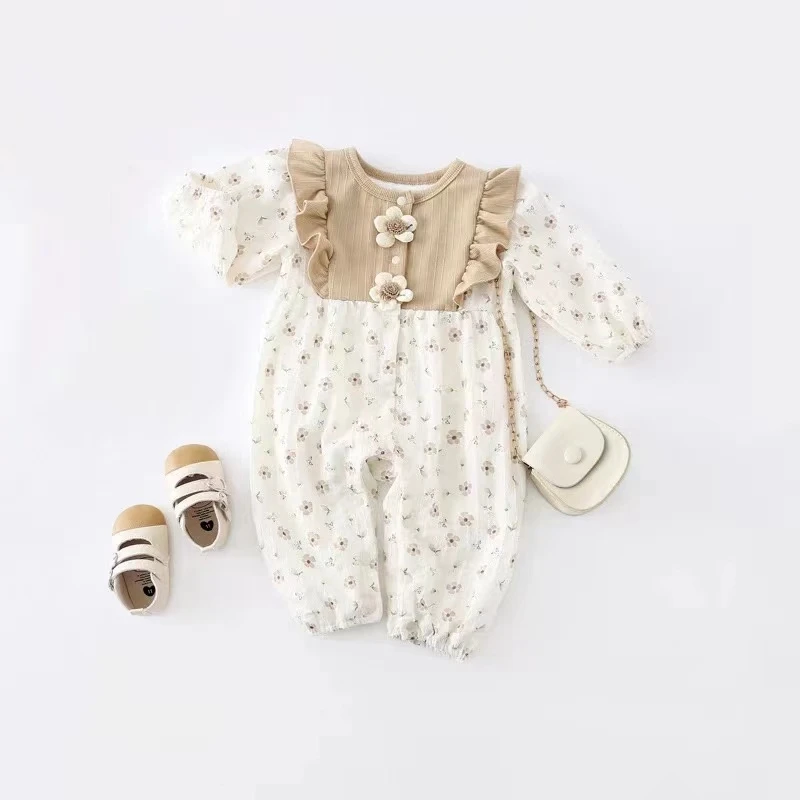 婴儿衣服秋装连体衣超萌可爱双层长袖外出服女宝宝秋季哈衣爬服