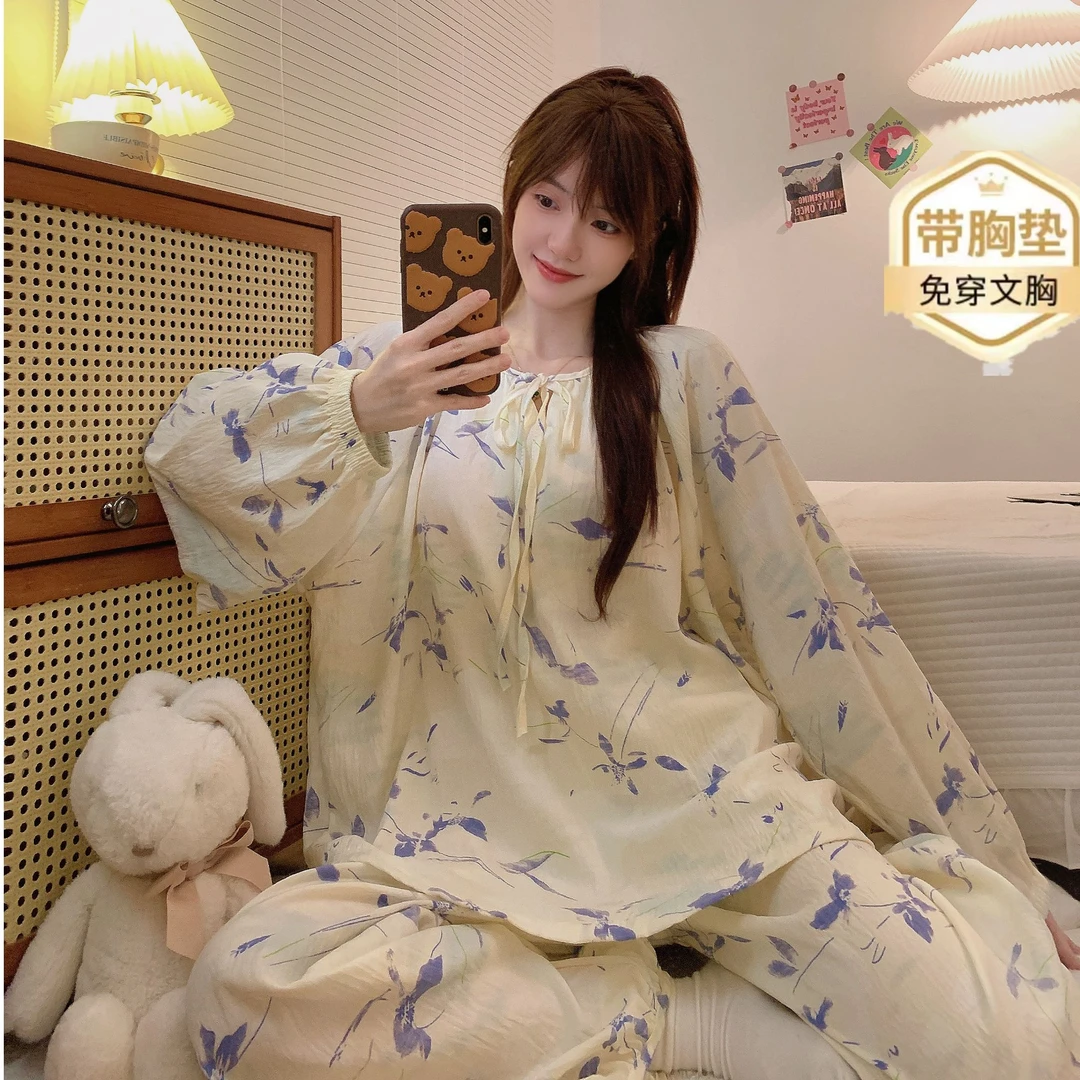 大码睡衣胖MM秋季加肥加大码200斤女长袖韩版休闲宽松家居服套装