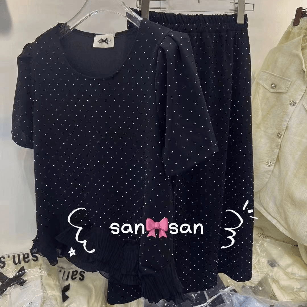 〖猫姐衣橱〗夏季新款韩国满钻荷叶边套裙515