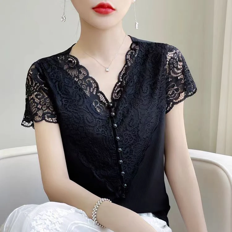 〖猫姐衣橱〗夏季新款冰感蕾丝弹力百搭女神衫941