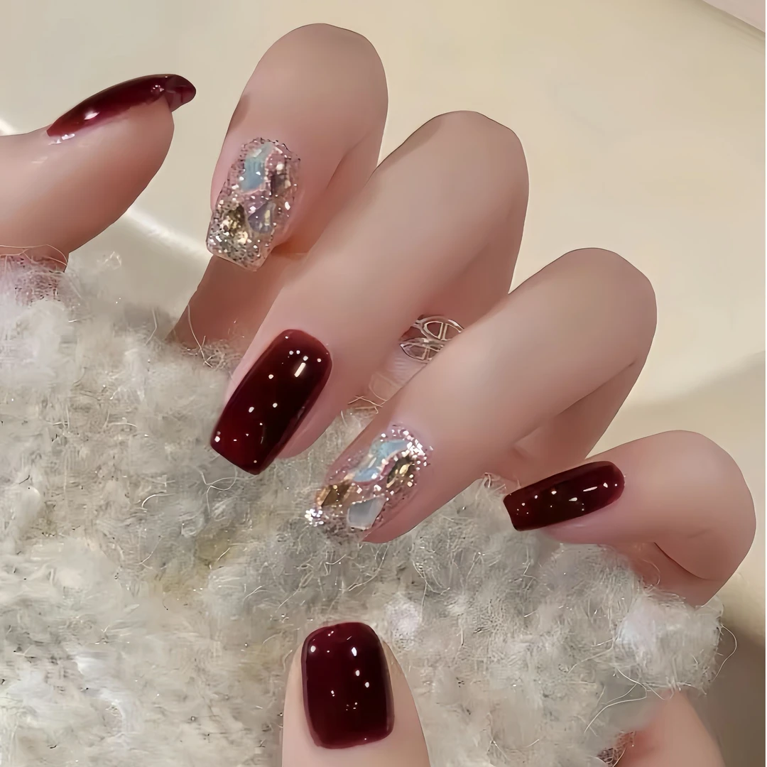 [酒红香槟]纯手工穿戴甲指甲贴显白美甲贴片穿戴甲片高级感气质
