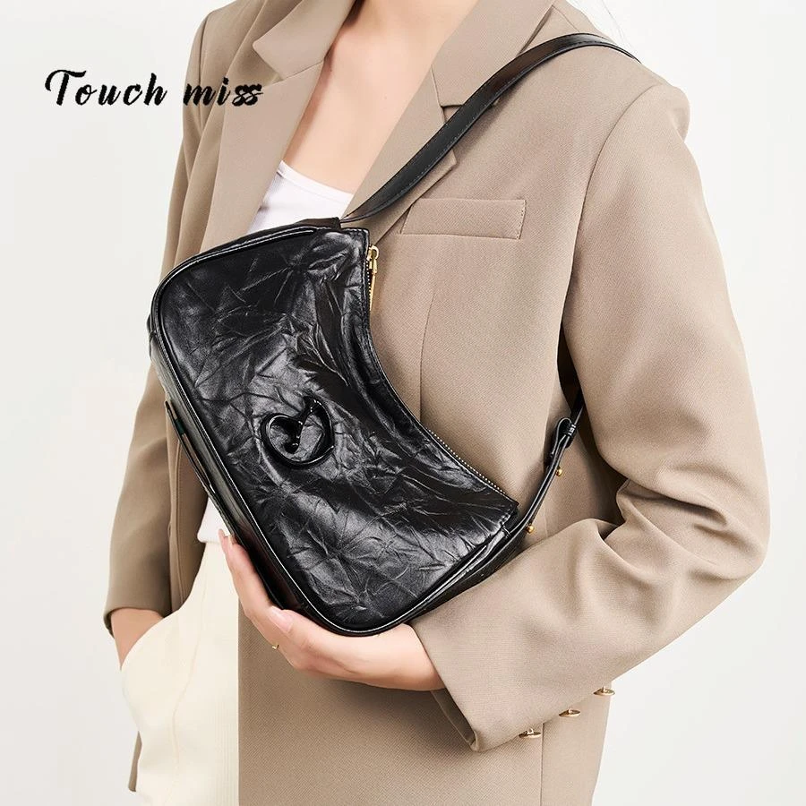 TOUCH MISS高级感单肩腋下包2025秋冬新款黑色法棍包小众设计女包
