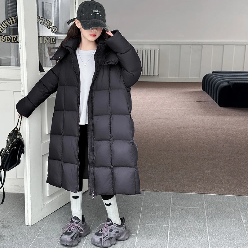 女童羽绒服2025新款洋气中长款加厚白鸭绒冬装女大童韩版冬季外套