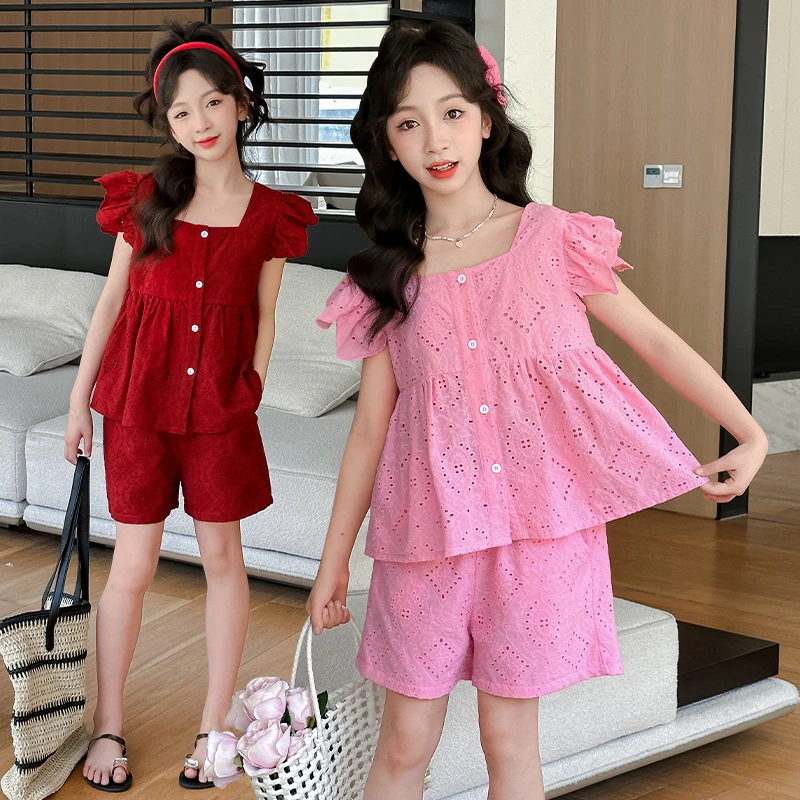 女童夏装洋气套装2024新款6-12岁15岁中大儿童夏季休闲短裤两件套