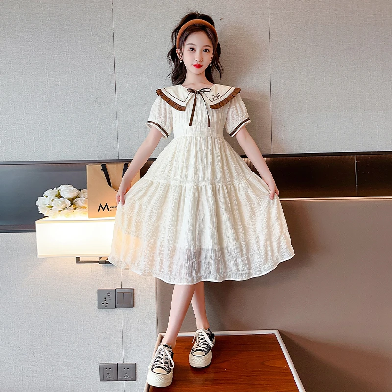 女童夏装连衣裙2025新款儿童洋气学院风裙子女孩娃娃领夏季公主裙