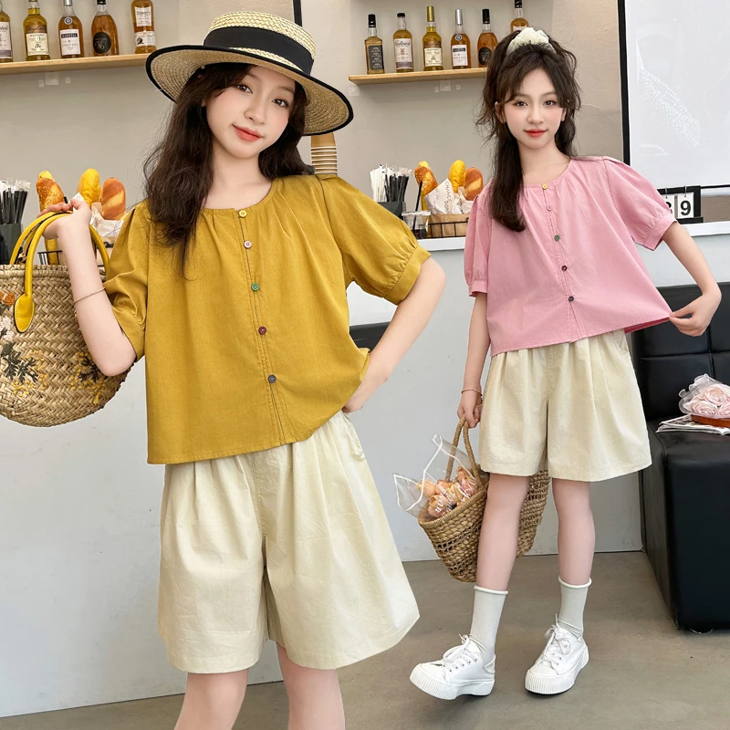 女童夏季娃娃衫套装新款儿童韩版高档洋气中大童夏装休闲薄款短裤