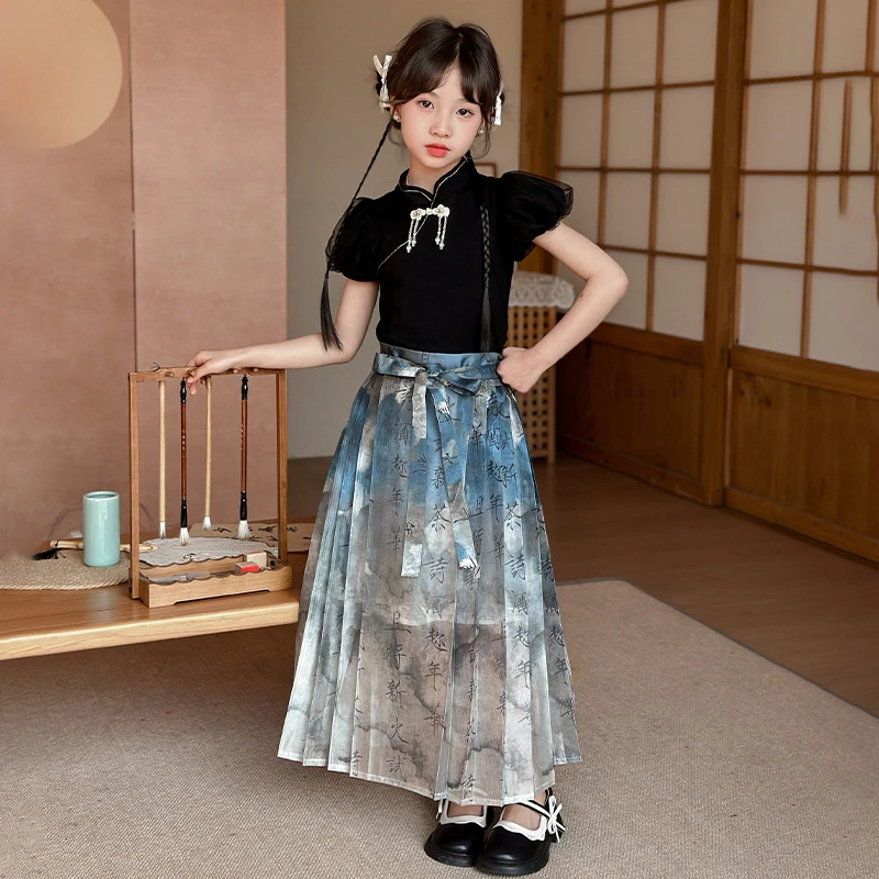 马面裙女童夏装2025新款儿童夏季国风新中式唐装女孩洋气古风汉服