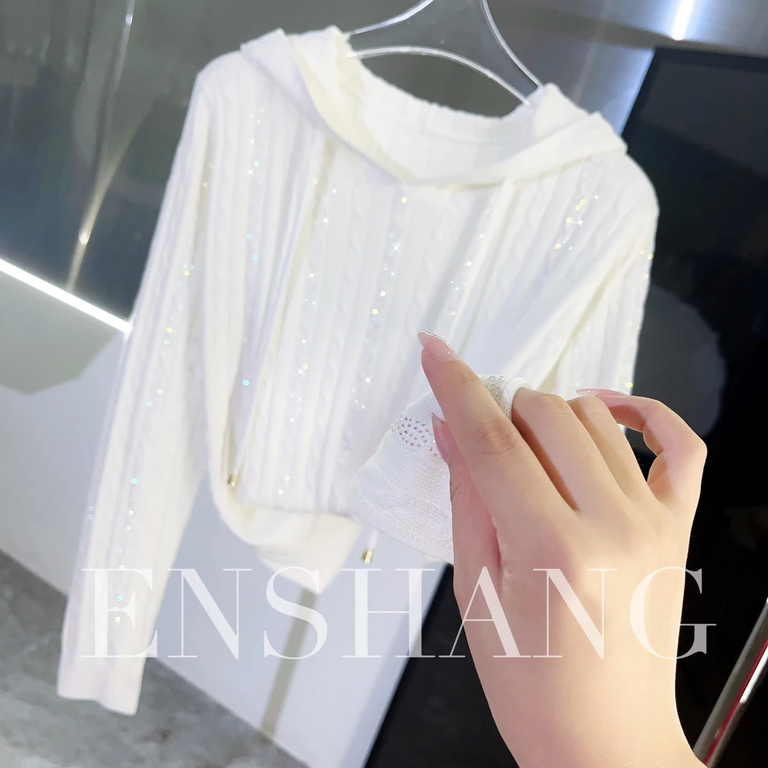 ES现货【小冰晶】2023秋冬连帽毛衣女装宽松韩版套头时尚百搭长袖