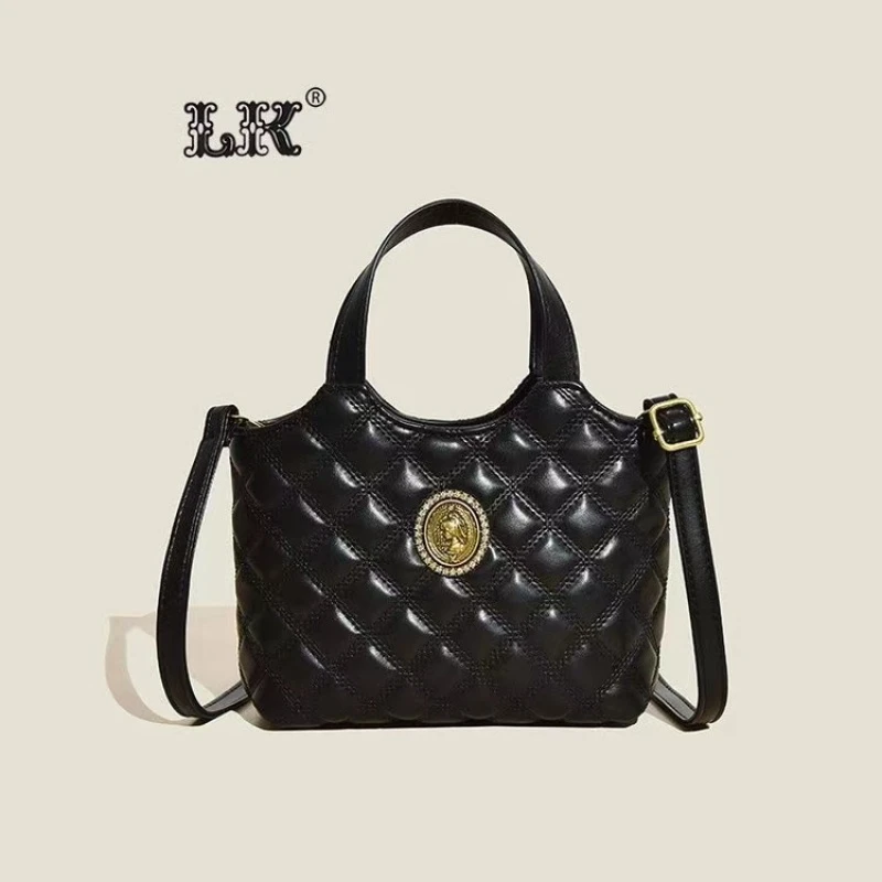 HS 新款韩版百搭菱格绣线单肩斜挎手提包