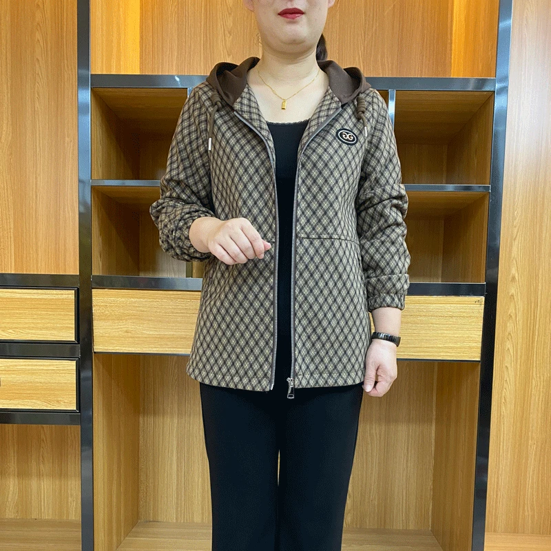 妈妈装秋款 时尚休闲连帽外套 90-165斤 A28023洋气宽松中老年