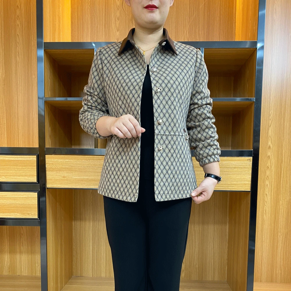 妈妈装秋款 时尚休闲小方领夹克外套 90-165斤 A28027洋气百搭