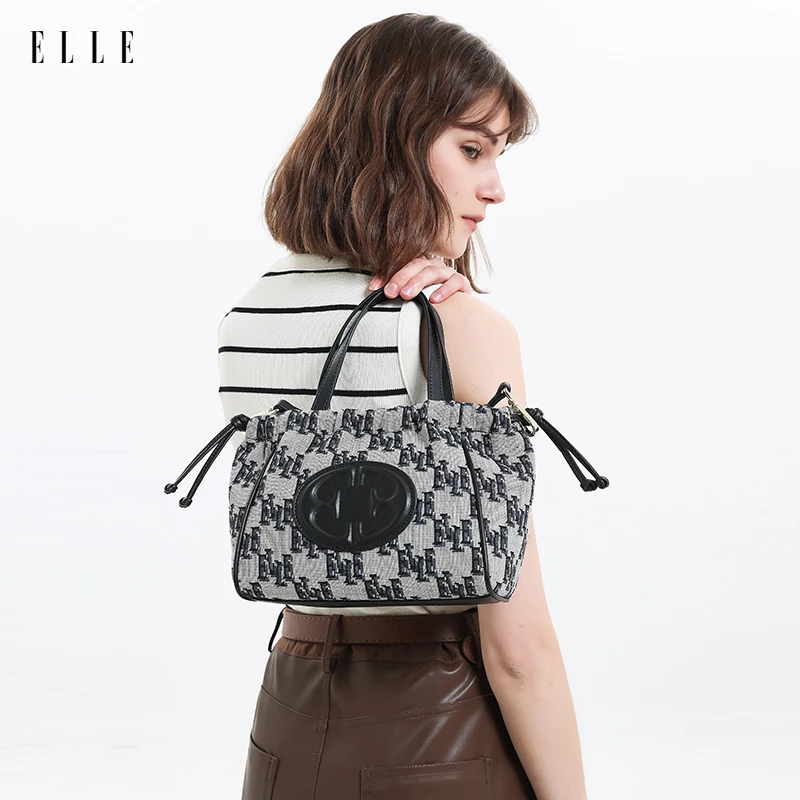 ELLE春夏新款时尚老花大托特包手拎腋下包百搭斜跨包印花46012