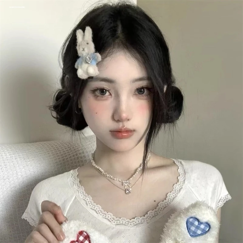 毛绒蓝衣小兔发夹侧边夹学生少女刘海夹发饰时尚减龄ins甜美头饰