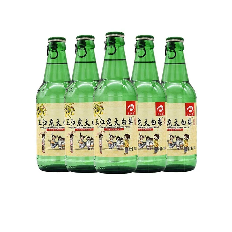精选 三江龙大白梨汽水东北玻璃瓶330ml*4瓶80后经典老式碳酸饮料