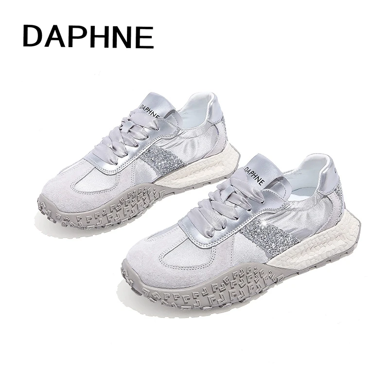 Daphne/达芙妮2024春季潮流德训鞋拼色百搭系带舒适休闲鞋女ins